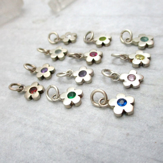 SALE Sterling Flower Birthstone Charm in 12 Colours - Choose Your Favorite! - Luxe Design Jewellery