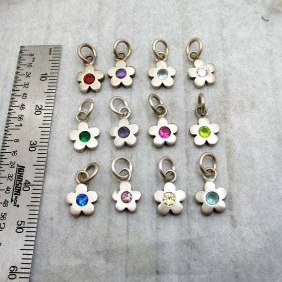SALE Sterling Flower Birthstone Charm in 12 Colours - Choose Your Favorite! - Luxe Design Jewellery