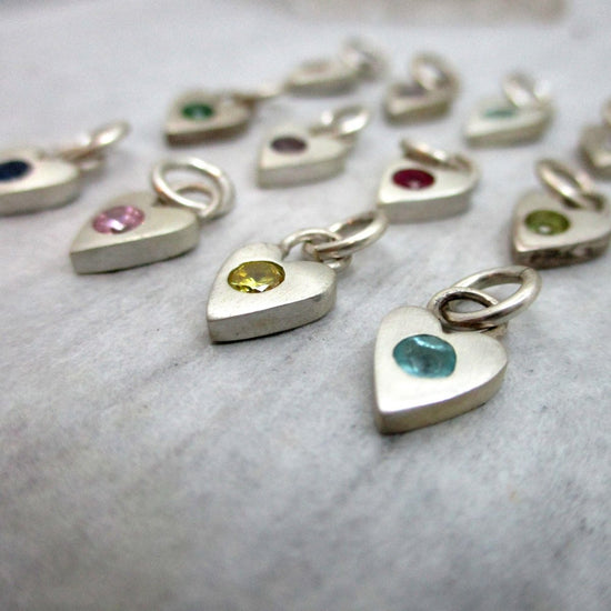 SALE Sterling Heart Birthstone Charm in 12 Colours - Choose Your Favourite! - Luxe Design Jewellery