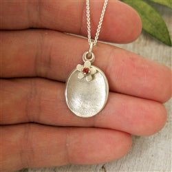 Silver Actual Fingerprint and Flower Birthstone Charm Necklace - Luxe Design Jewellery