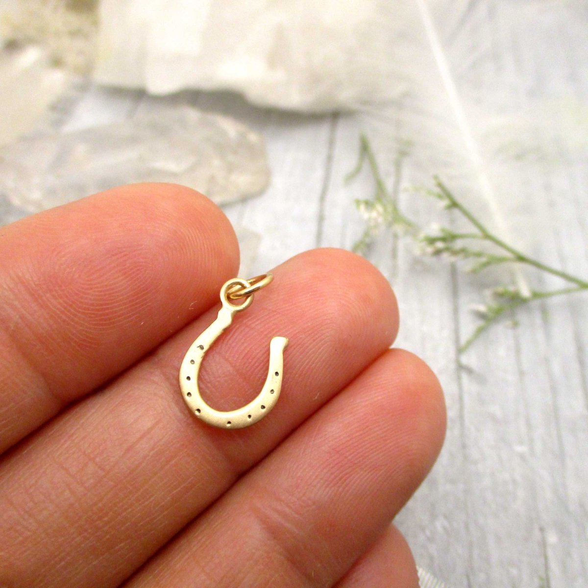 Small Good Luck Horseshoe Charm in Solid 14 Karat Yellow Gold - Luxe Design Jewellery