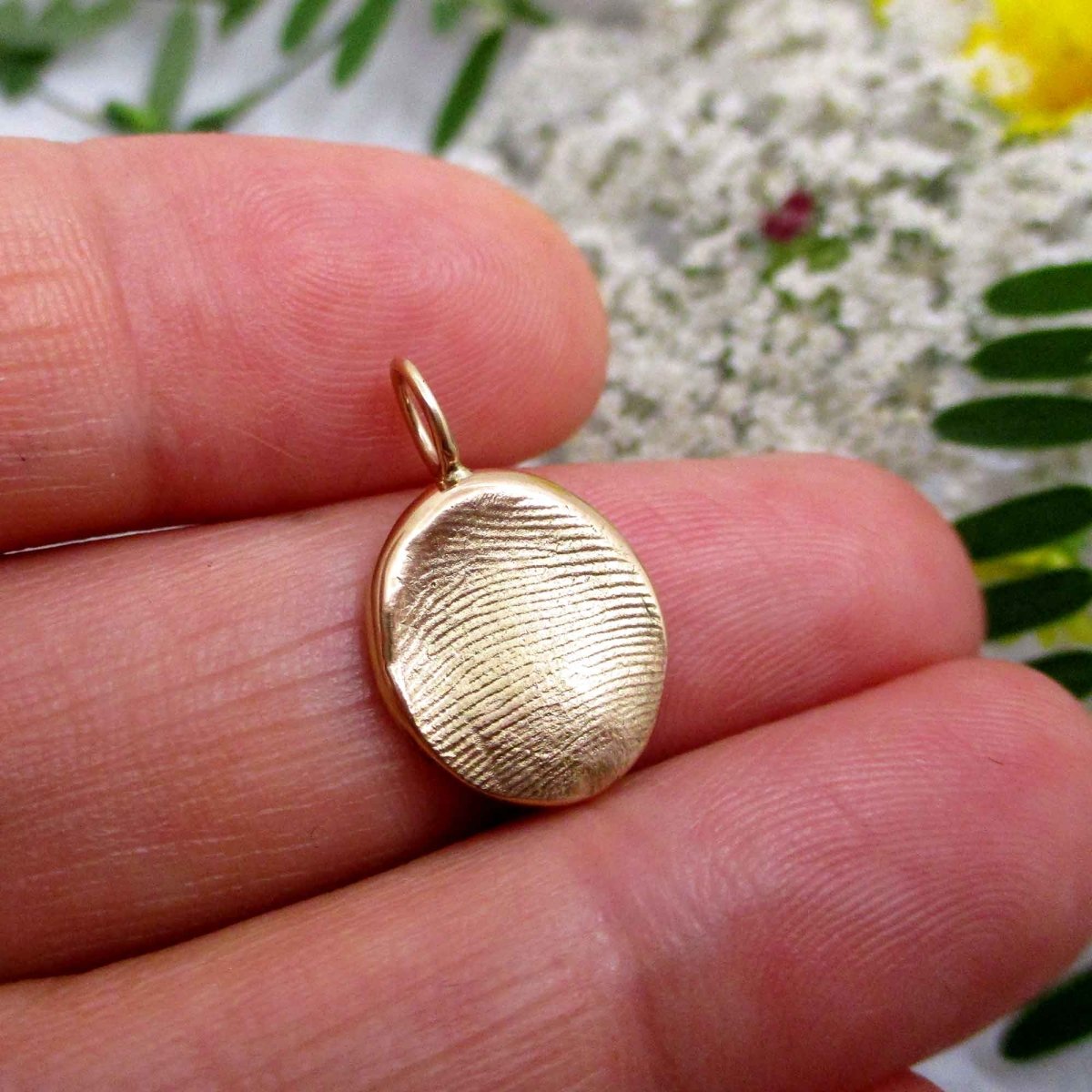 Small Oval 14 K Gold Fingerprint or Thumb Print Pendant for Child or Adult  Prints