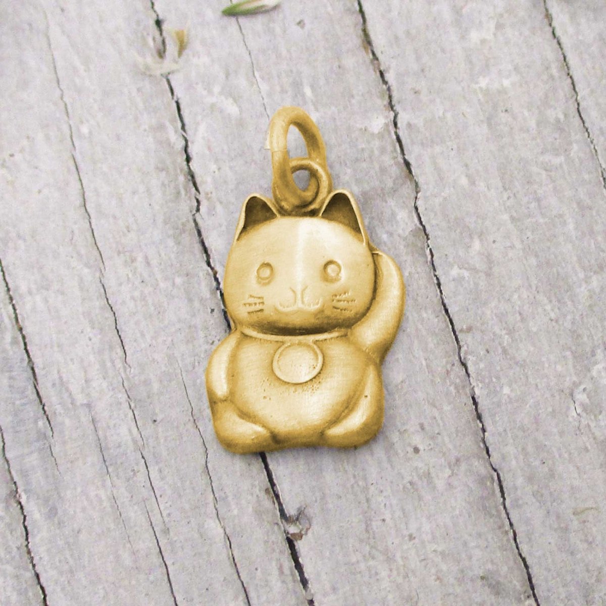 Solid 14 Karat Gold Lucky Cat Charm Custom Handmade Personalized