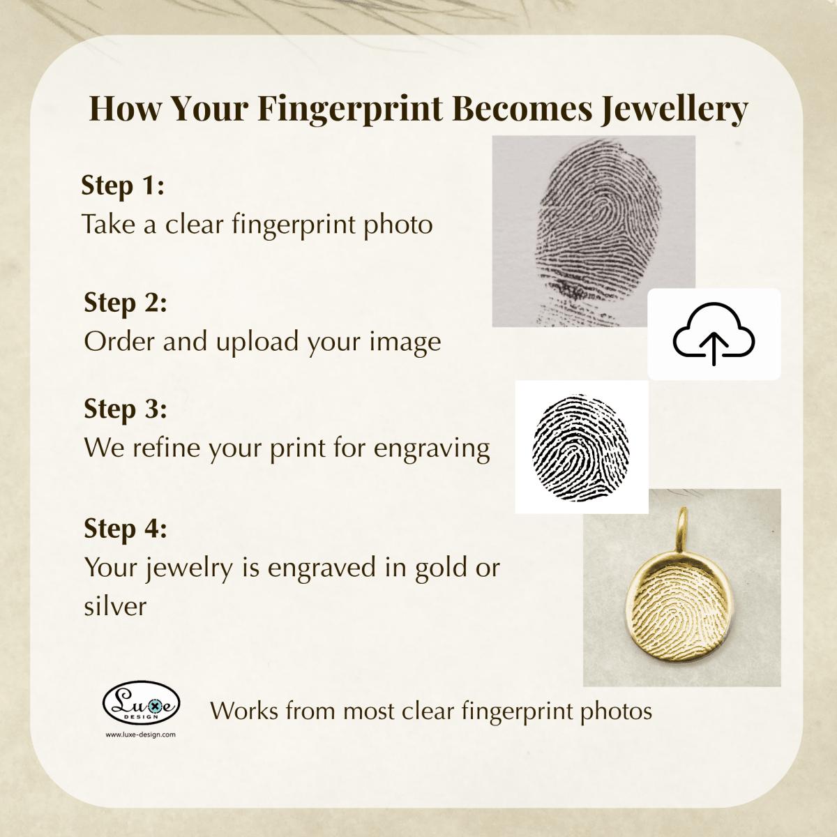 Sterling Full Size Organic Fingerprint Pendant | Upload Your Image