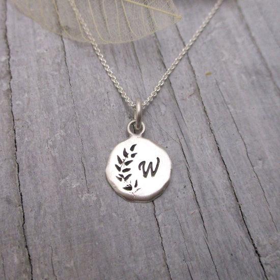 Sterling Raw Edge Vine Disc Initial Pendant - Luxe Design Jewellery