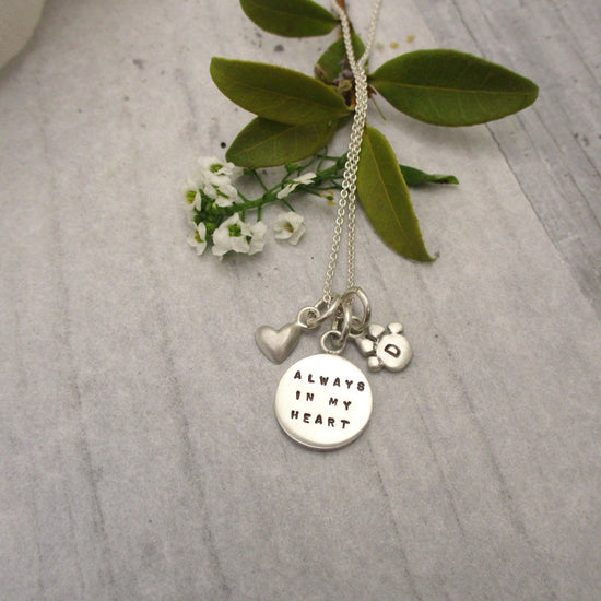 Sterling Silver ALWAYS IN MY HEART Pet Memorial Necklace - Luxe Design Jewellery