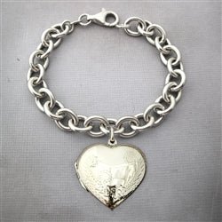 Sterling Silver Chunky Large Engraved Heart Locket Bracelet - Luxe Design Jewellery