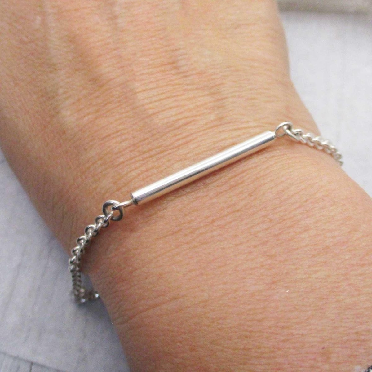 Narrow Sterling Silver Cylinder Urn Bracelet for Cremation Ashes, Holds a Small Pinch of Ashes