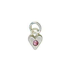 Sterling Silver Heart Birthstone Charm in Pink Cubic Zirconia - Luxe Design Jewellery