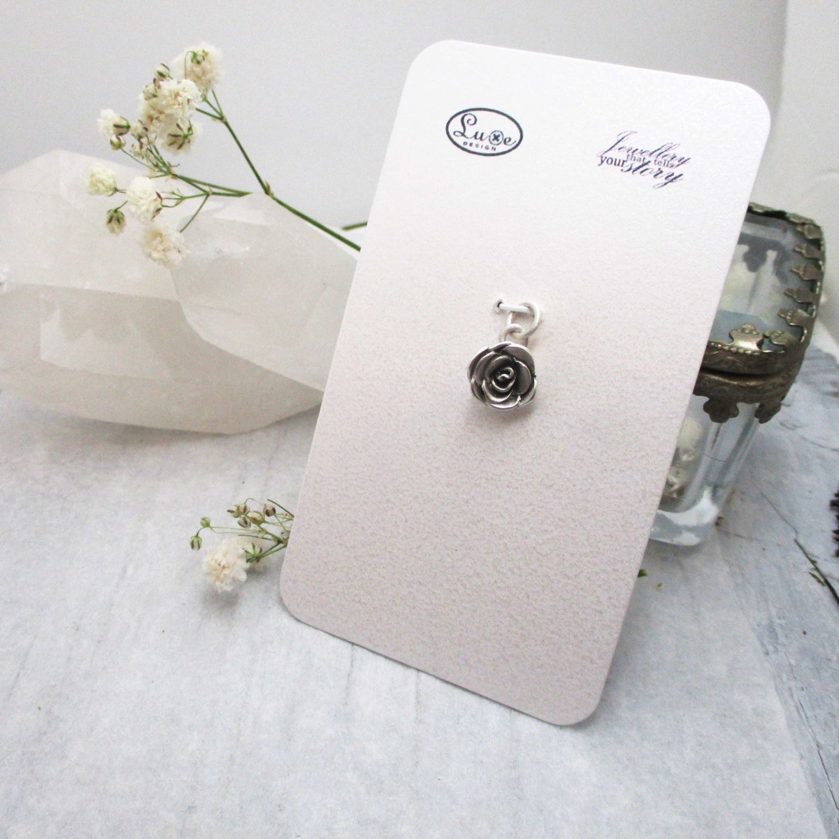 Sterling Silver Rose Charm - Luxe Design Jewellery