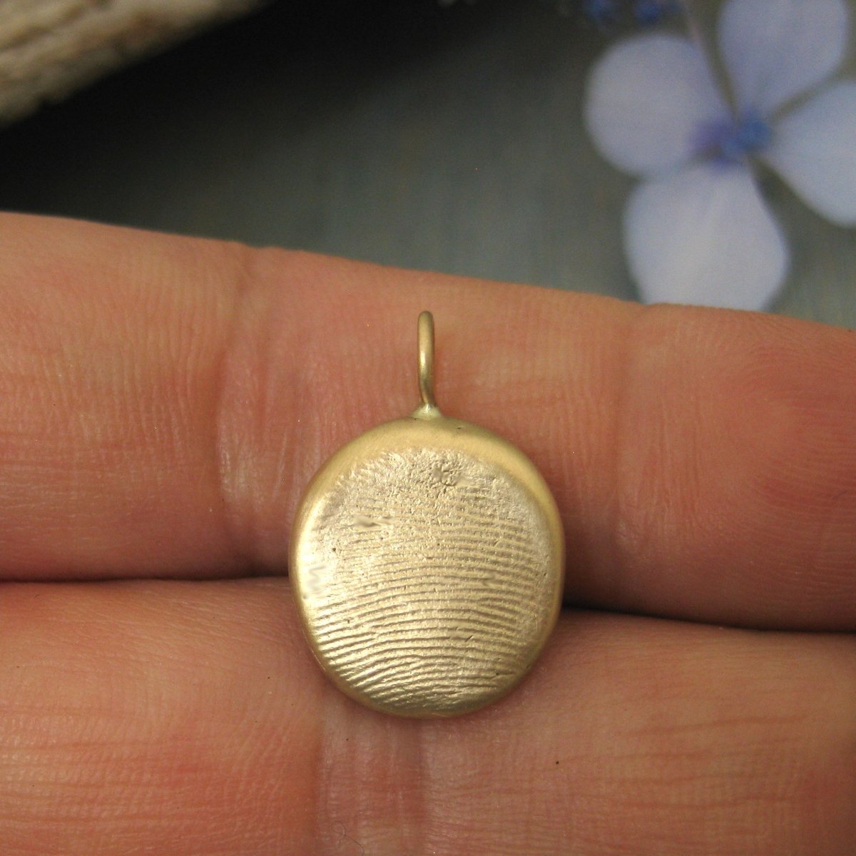Two Person Double Sided Solid 14 Karat Gold Fingerprint Impression Pendant