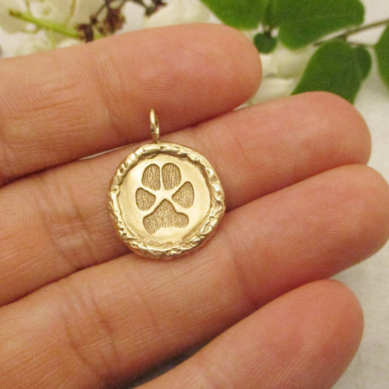 Your Dog's or Cat's Paw Print 16mm Edged Charm in Solid Gold - Luxe Design Jewellery