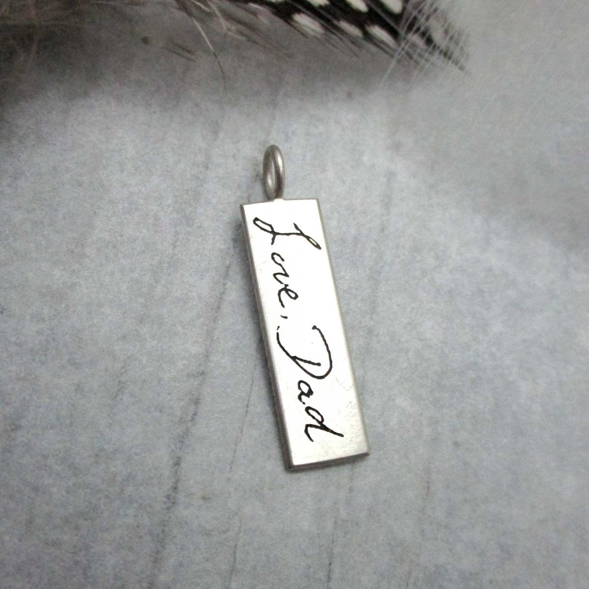 Your Handwriting on a Silver Wide Rectangle Pendant