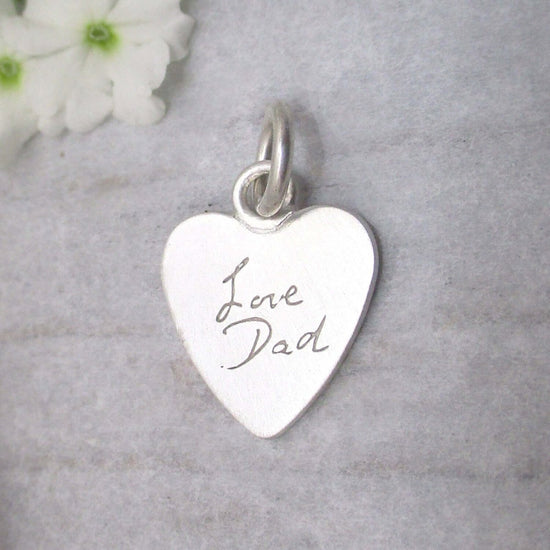 Your Own Handwriting on a Small Heart Pendant in Sterling - Email your image - Luxe Design Jewellery