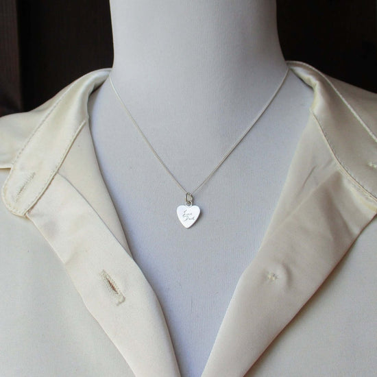 Your Own Handwriting on a Small Heart Pendant in Sterling - Email your image - Luxe Design Jewellery