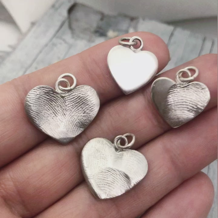 Load and play video in Gallery viewer, Heart Shaped Solid Silver Fingerprint Impression Pendant - Add 1 - 3 Fingerprints from different kids or people.
