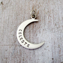 Load image into Gallery viewer, Sterling Silver Personalized Crescent Moon Charm - LARGE Font - Luxe Design Jewellery
