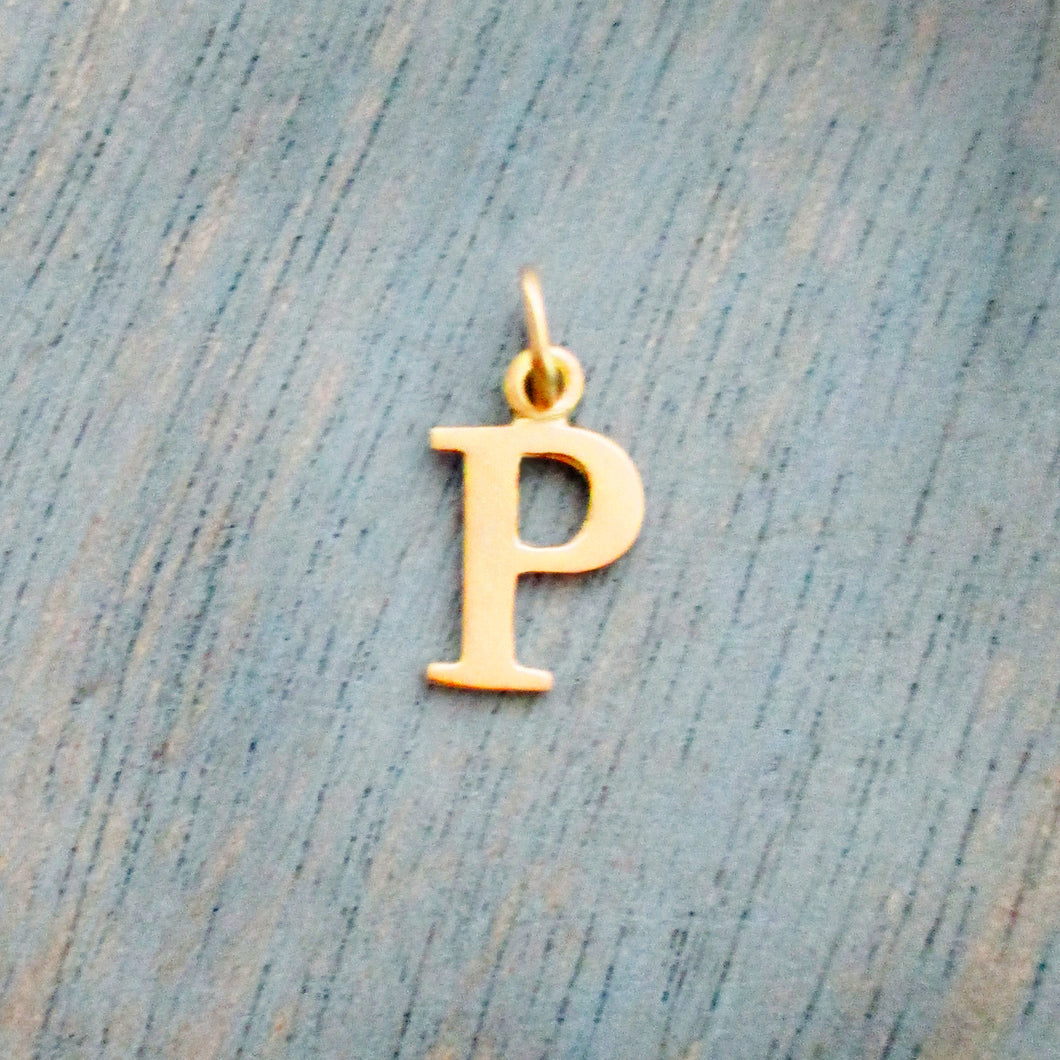Capital Letter P Initial Charm in 14K Yellow, Rose or White Gold