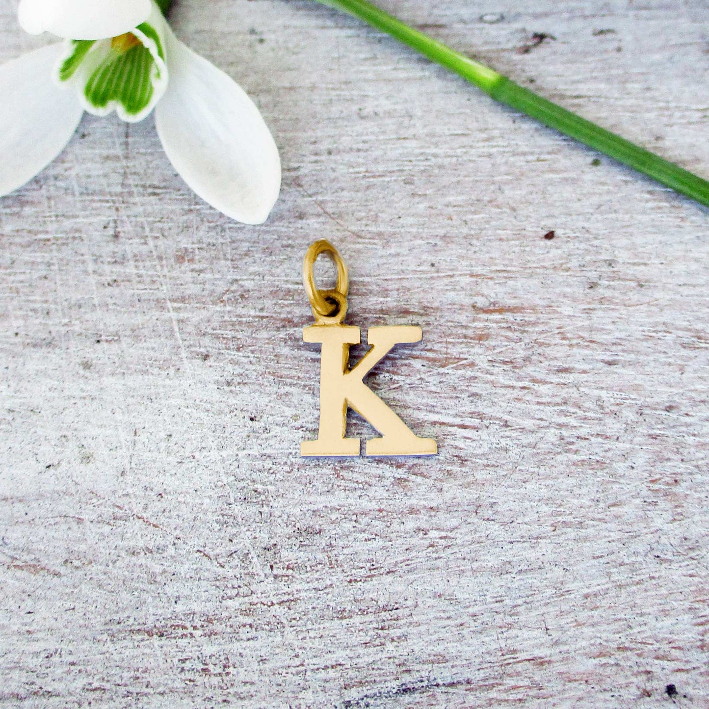 Capital Letter K Initial Charm in 14K Yellow, Rose or White Gold