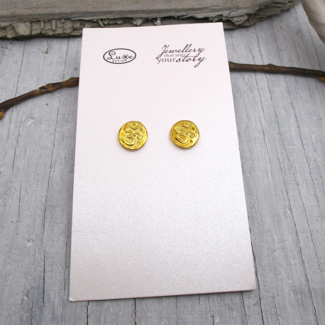 Gold Dipped Om Amulet Post Earrings - Luxe Design Jewellery