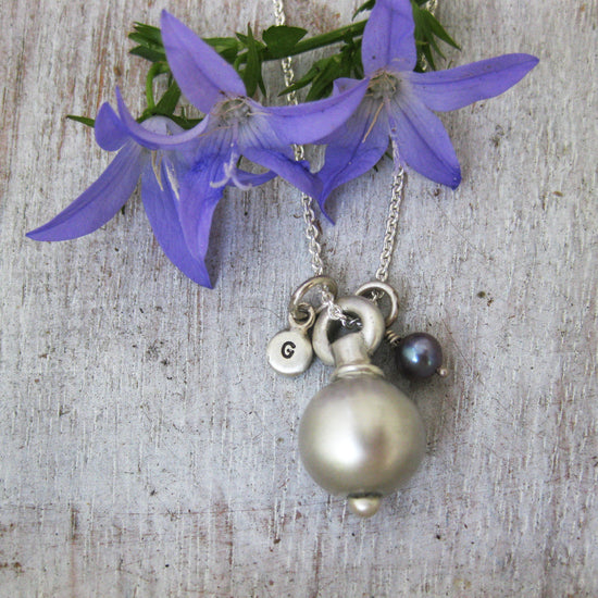 Sphere Urn Pendant for Cremation Ashes With Pearl and Initial. - Luxe Design Jewellery