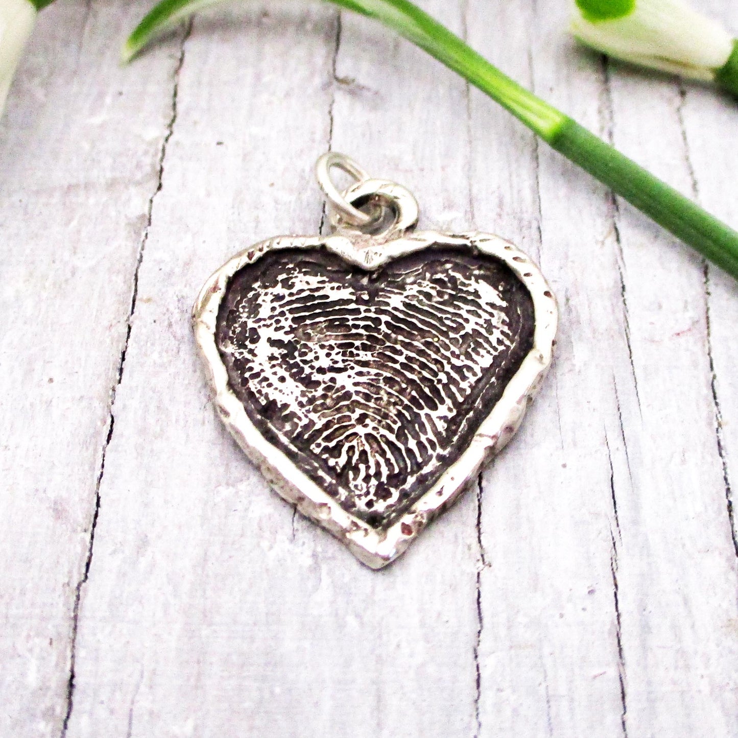 Framed Heart Fingerprint Pendant in Sterling Silver