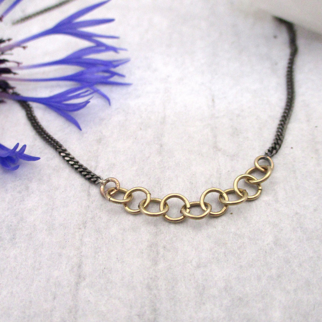 Solid Gold and Oxidized Silver Charm Chain