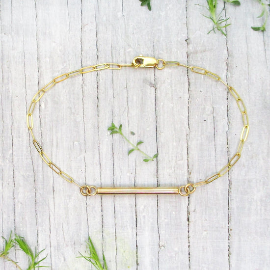 Narrow Solid 14K Gold Cylinder Urn Bracelet for Cremation Ashes, Holds a Small Pinch of Ashes