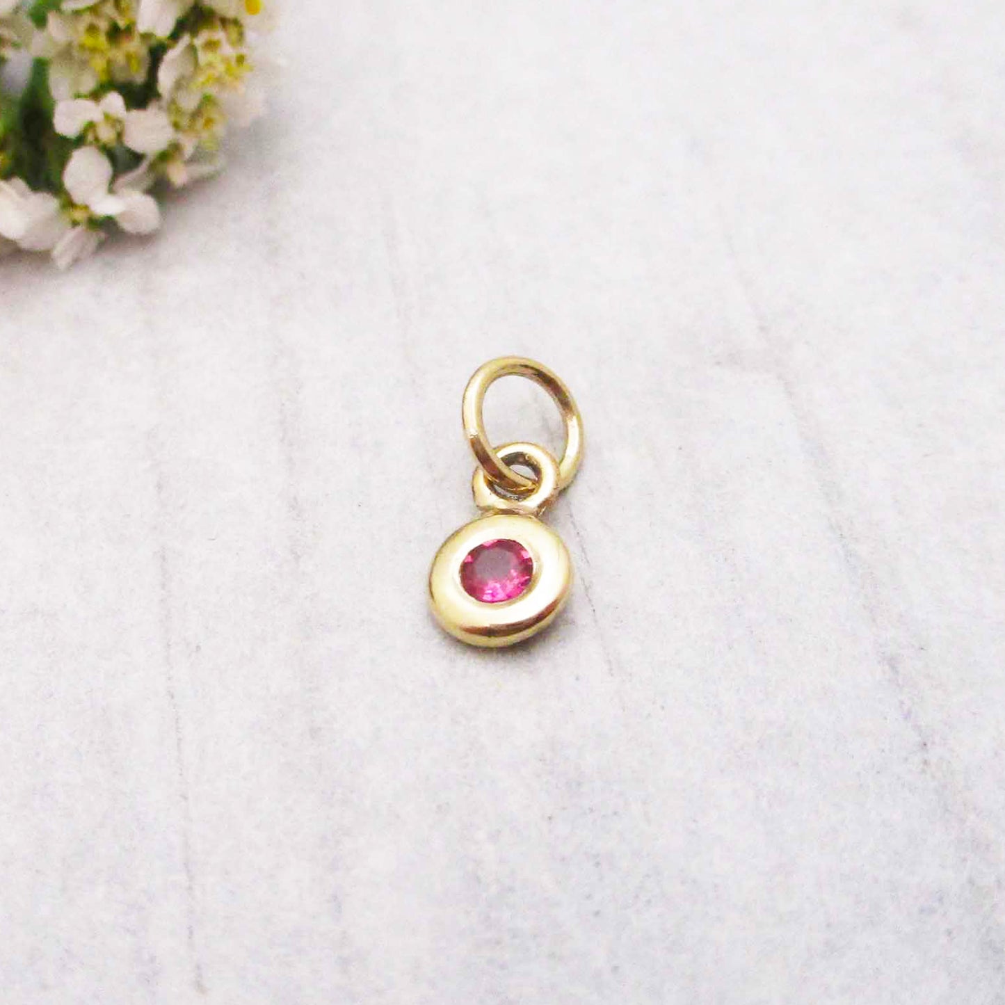 Load image into Gallery viewer, Gold October Birthstone Charm in Genuine Pink Tourmaline
