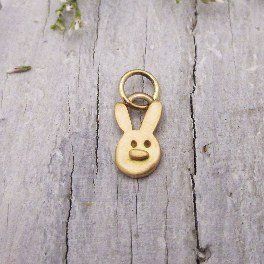 Bunny Face Charm, Year of the Rabbit Charm in 14K Yellow Gold