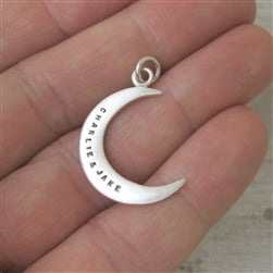 Load image into Gallery viewer, Sterling Silver Personalized Crescent Moon Charm - SMALL Font - Luxe Design Jewellery
