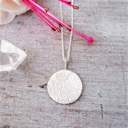 Load image into Gallery viewer, Silver Finger Print Circle Pendant from Flat Ink Print - Luxe Design Jewellery
