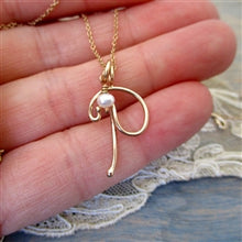 Load image into Gallery viewer, 14K Gold Handmade Script Initial Pendant Letter P - Luxe Design Jewellery
