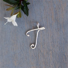 Load image into Gallery viewer, 14K Gold Handmade Script Initial Pendant Letter T - Luxe Design Jewellery
