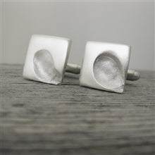 Load image into Gallery viewer, Square Silver Fingerprint Impression Cuff Links - Luxe Design Jewellery
