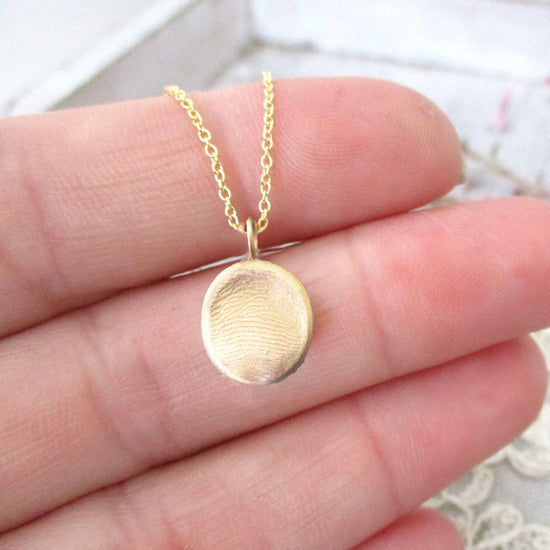 Double Sided Small Solid 14K Gold Fingerprint or Thumbprint Pendant, Thumb Print Jewelry, Fingerprint Gifts Personalized For Mom