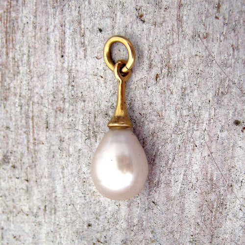 Gold Freshwater Teardrop Pearl Charm, 14 Karat Gold Pearl Charm, Rose Gold Pearl Pendant, White Gold Pearl Charm, Freshwater Pearl Pendant