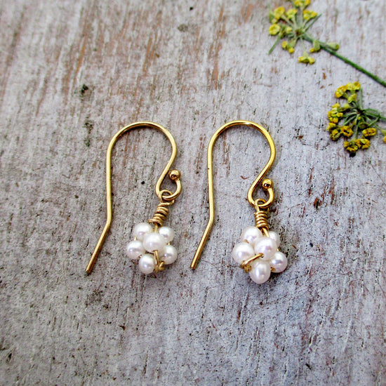 Genuine Pearl Flower Earrings in Gold Filled or Sterling Silver, Pearl Earrings, Pearl Bridal Jewelry, Pearl Bridesmaid Gifts, Gifts for Her