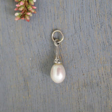 Load image into Gallery viewer, Gold and White Freshwater Teardrop Pearl Charm, 14 Karat Gold Pearl Charm, Rose Gold Pearl Pendant, White Gold Pearl Charm, Freshwater Pearl
