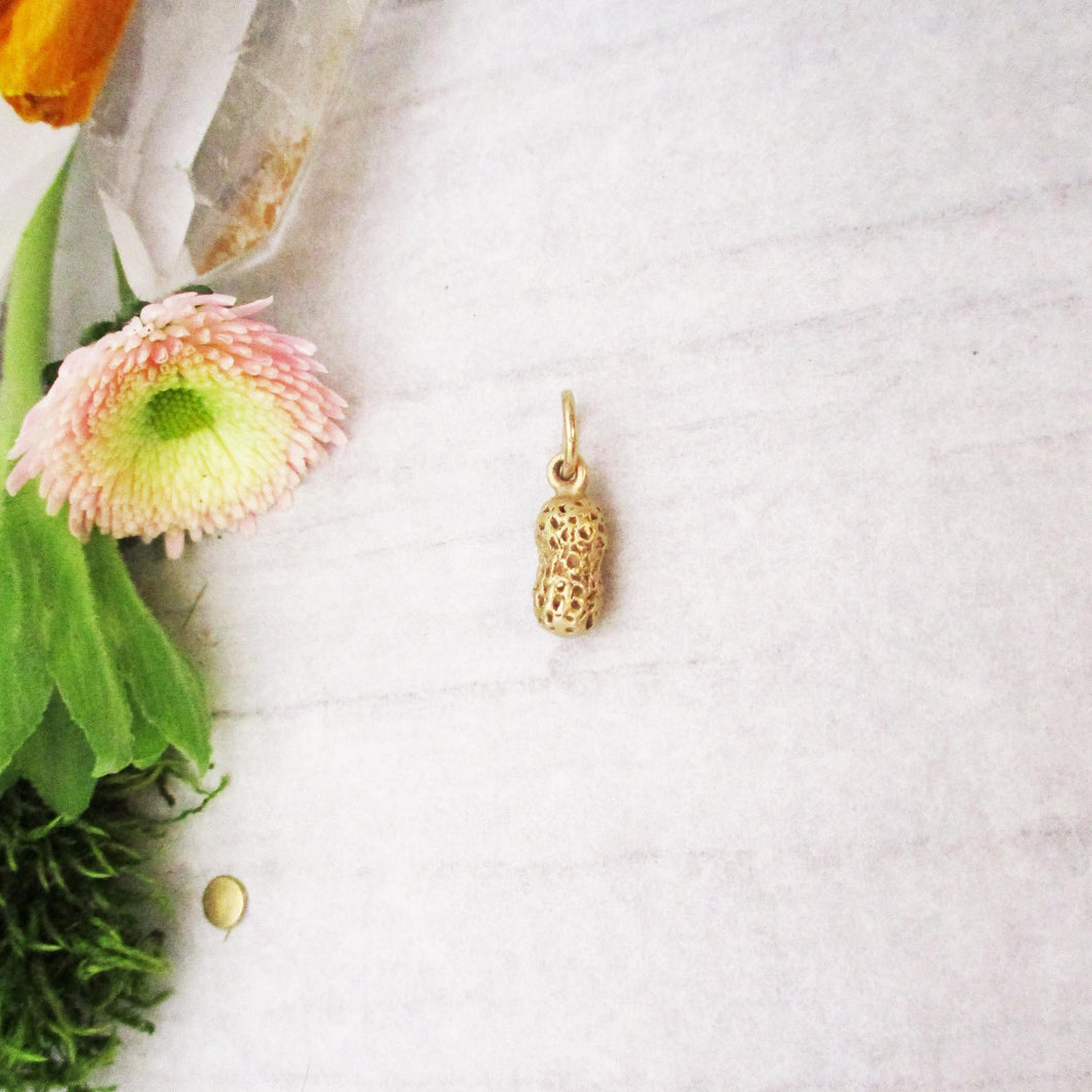 Tiny Little Peanut Charm in 14 Karat Gold, Solid Gold Peanut to represent your little peanut.