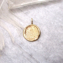 Load image into Gallery viewer, Small Size Solid 14k Gold Organic Shaped Fingerprint Pendant from Digital Image, Email your fingerprint image, Memorial fingerprint Pendant
